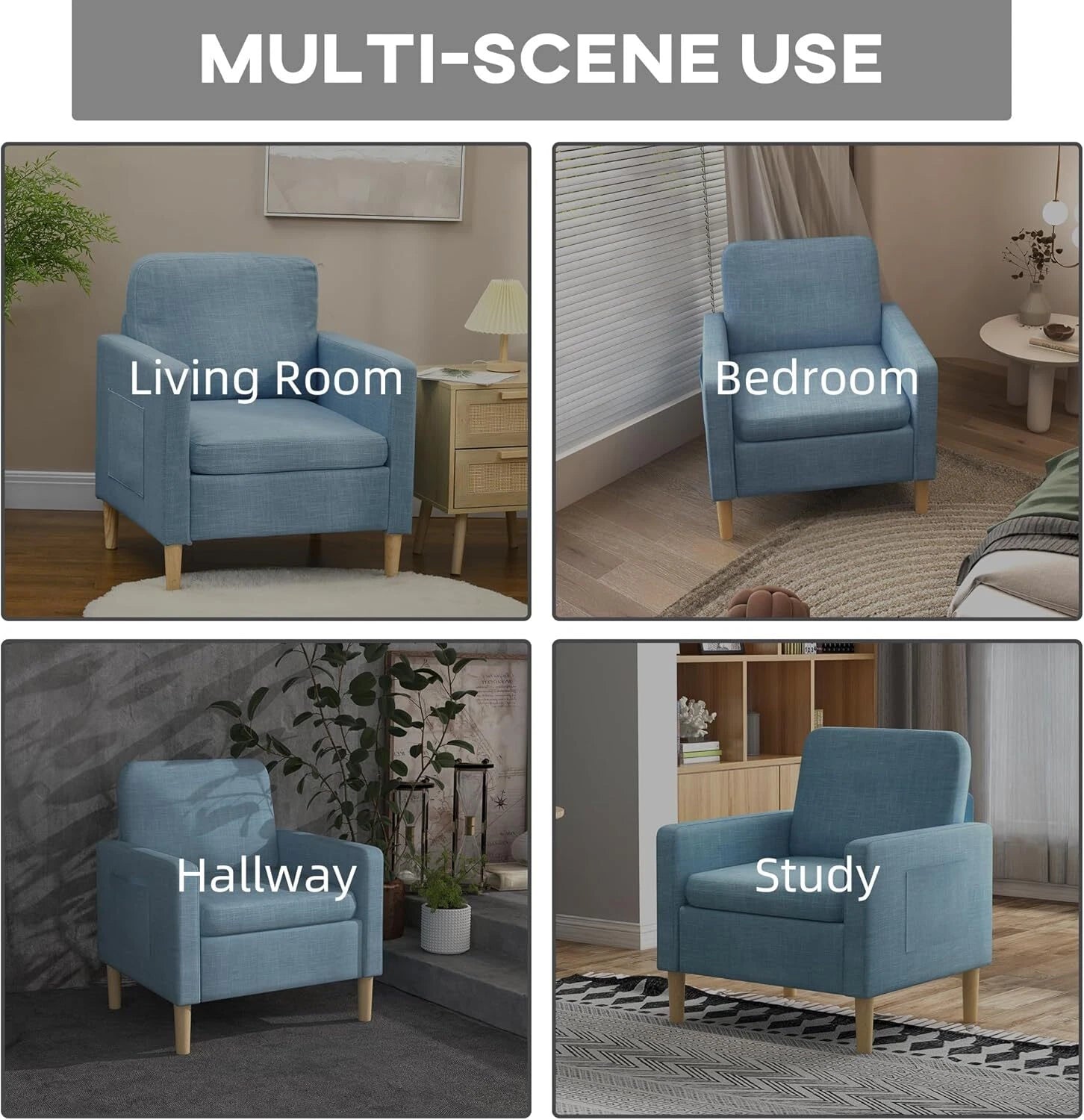 HOMCOM One Seater Sofa for Living Room, Modern Fabric Armchair blue