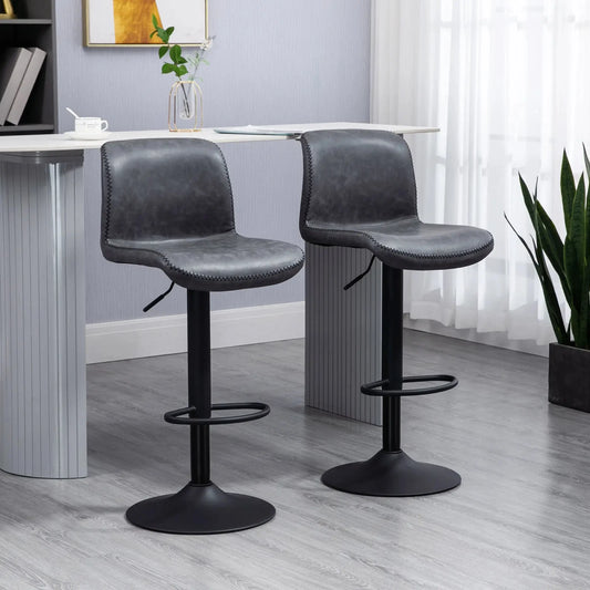 HOMCOM Set of 2 Bar Stool for Breakfast Bar, Kitchen and Home, Dark Grey