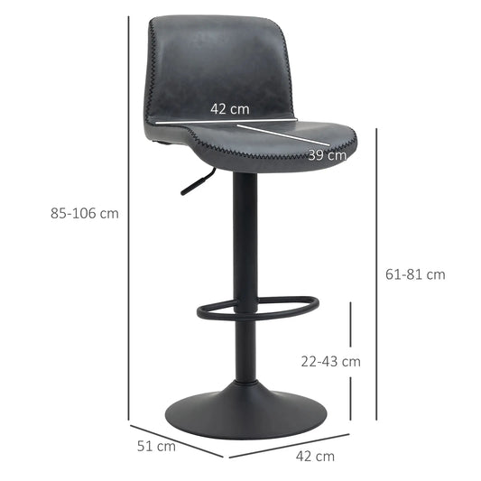 HOMCOM Set of 2 Bar Stool for Breakfast Bar, Kitchen and Home, Dark Grey