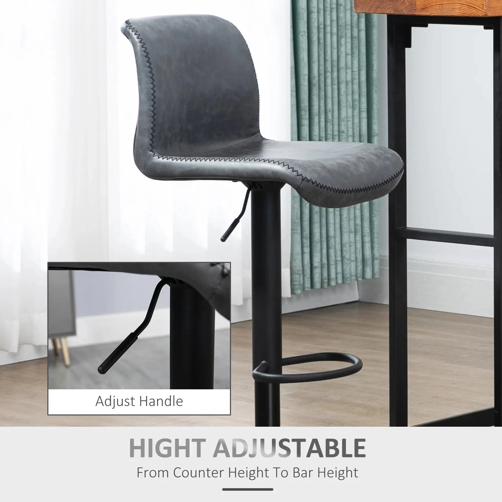 HOMCOM Set of 2 Bar Stool for Breakfast Bar, Kitchen and Home, Dark Grey