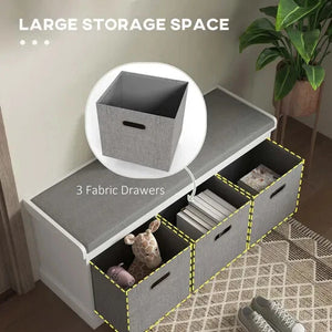 HOMCOM Three-Drawer Shoe Storage Bench with Padded Top Seat White