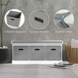 HOMCOM Three-Drawer Shoe Storage Bench with Padded Top Seat White