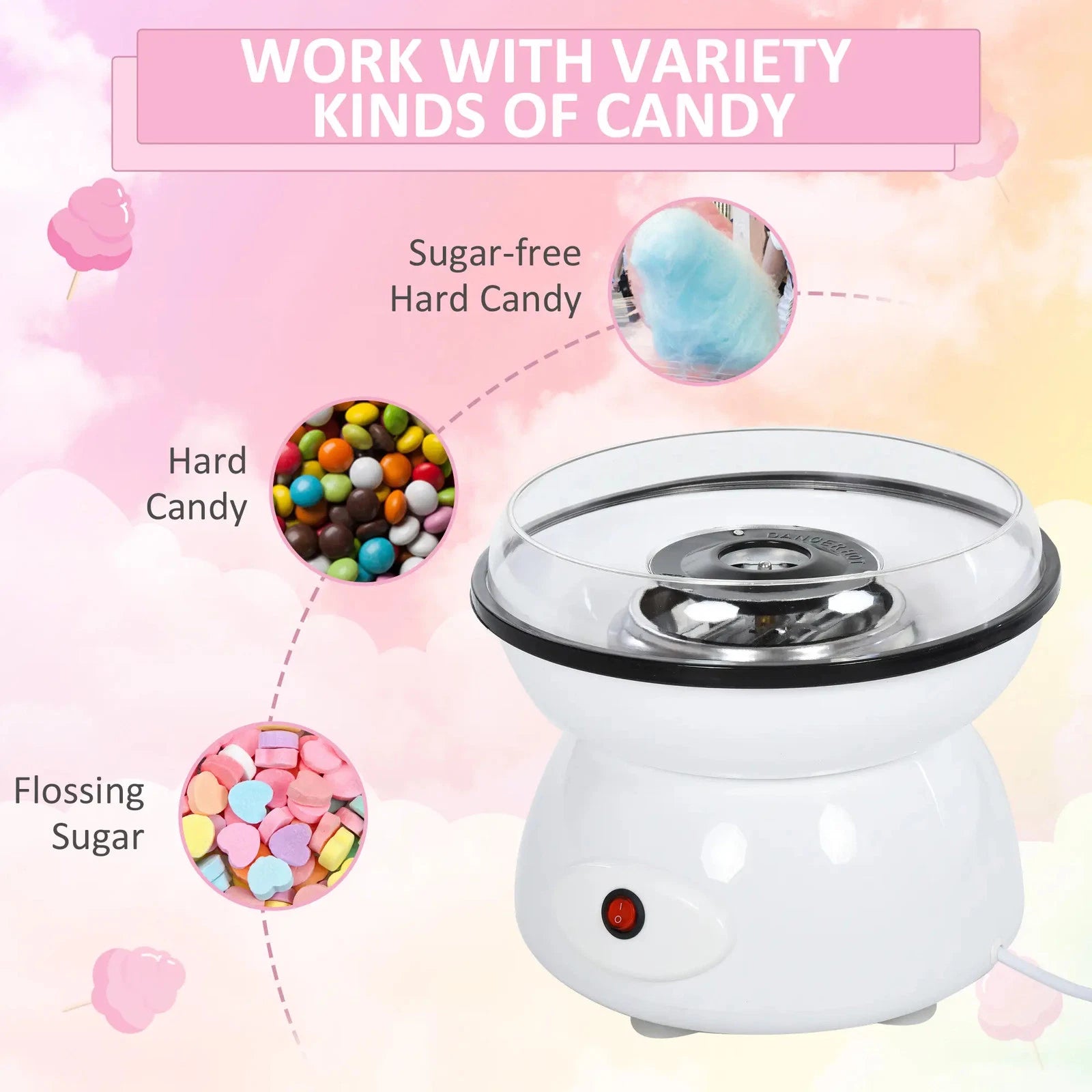 HOMCOM 450W Electric Candyfloss Machine Metal Body w/ Accessories White