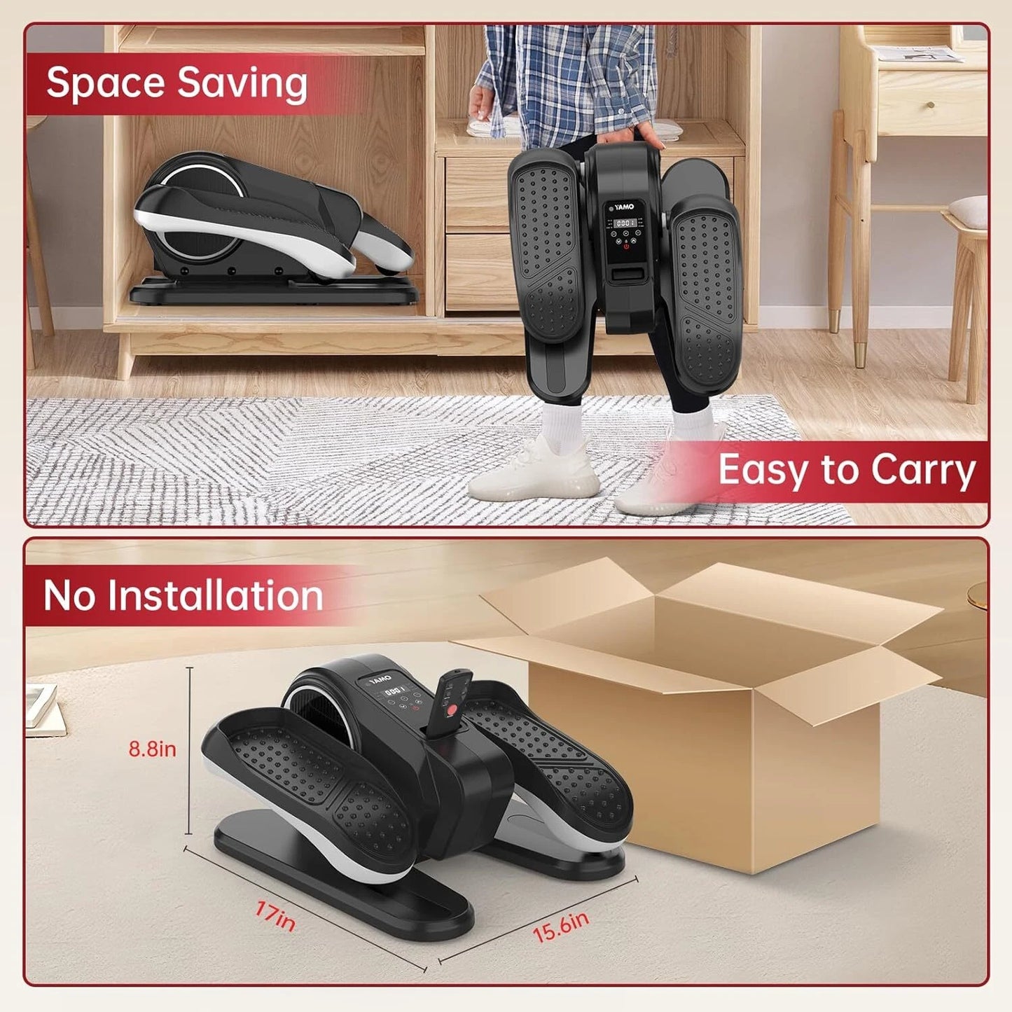 YAMO Under Desk Elliptical Machine 12 Adjustable Speed Levels