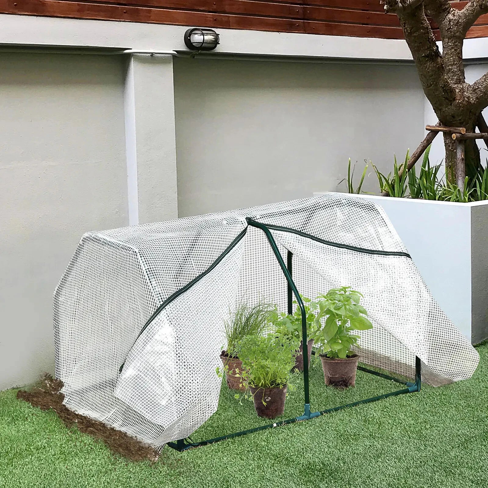 Outsunny Mini Greenhouse Grow House PVC Cover Steel Frame White 99L x 71W x 60H