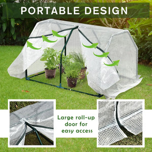 Outsunny Mini Greenhouse Grow House PVC Cover Steel Frame White 99L x 71W x 60H
