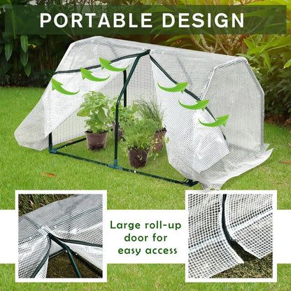 Outsunny Mini Greenhouse Grow House PVC Cover Steel Frame White 99L x 71W x 60H