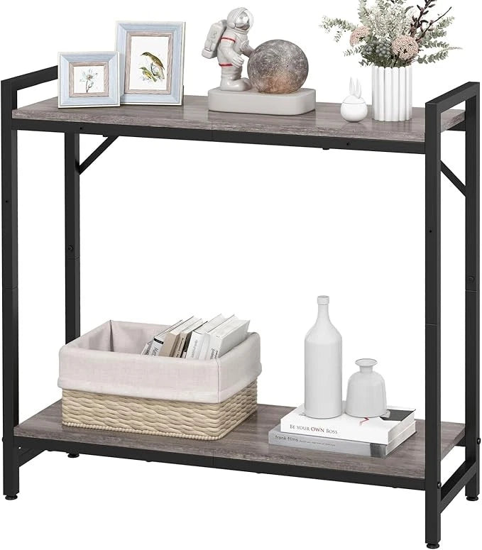LIVOFLORAL 2 TIER CONSOLE TABLE-GREY/BLACK