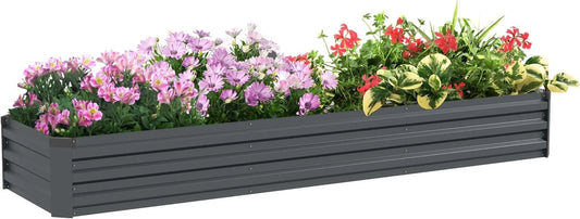 Outsunny Galvanised Raised Bed Safety Edging and Open Bottom GREY