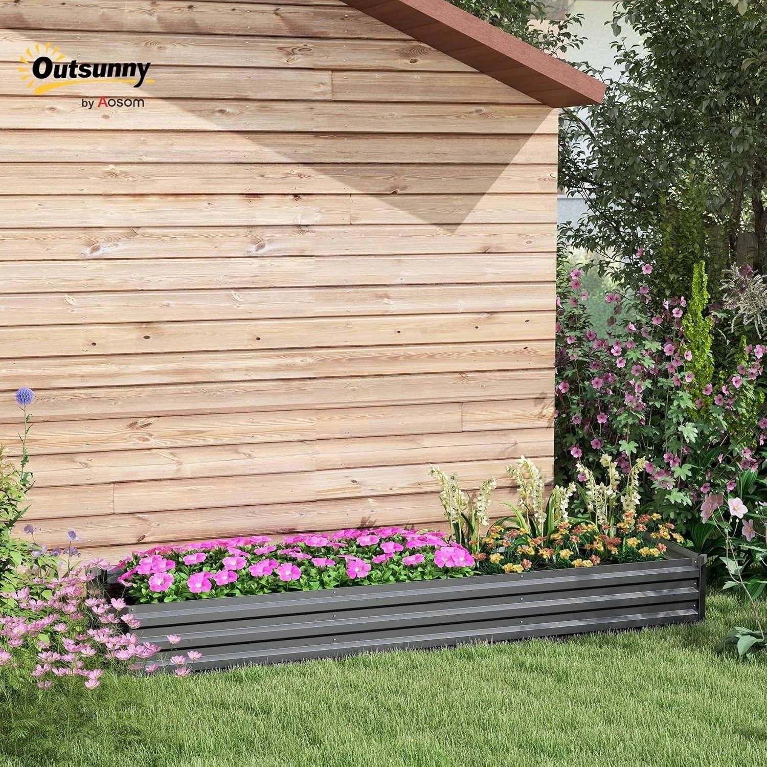 Outsunny Galvanised Raised Bed Safety Edging and Open Bottom GREY