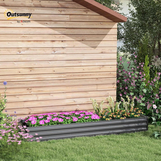 Outsunny Galvanised Raised Bed Safety Edging and Open Bottom GREY