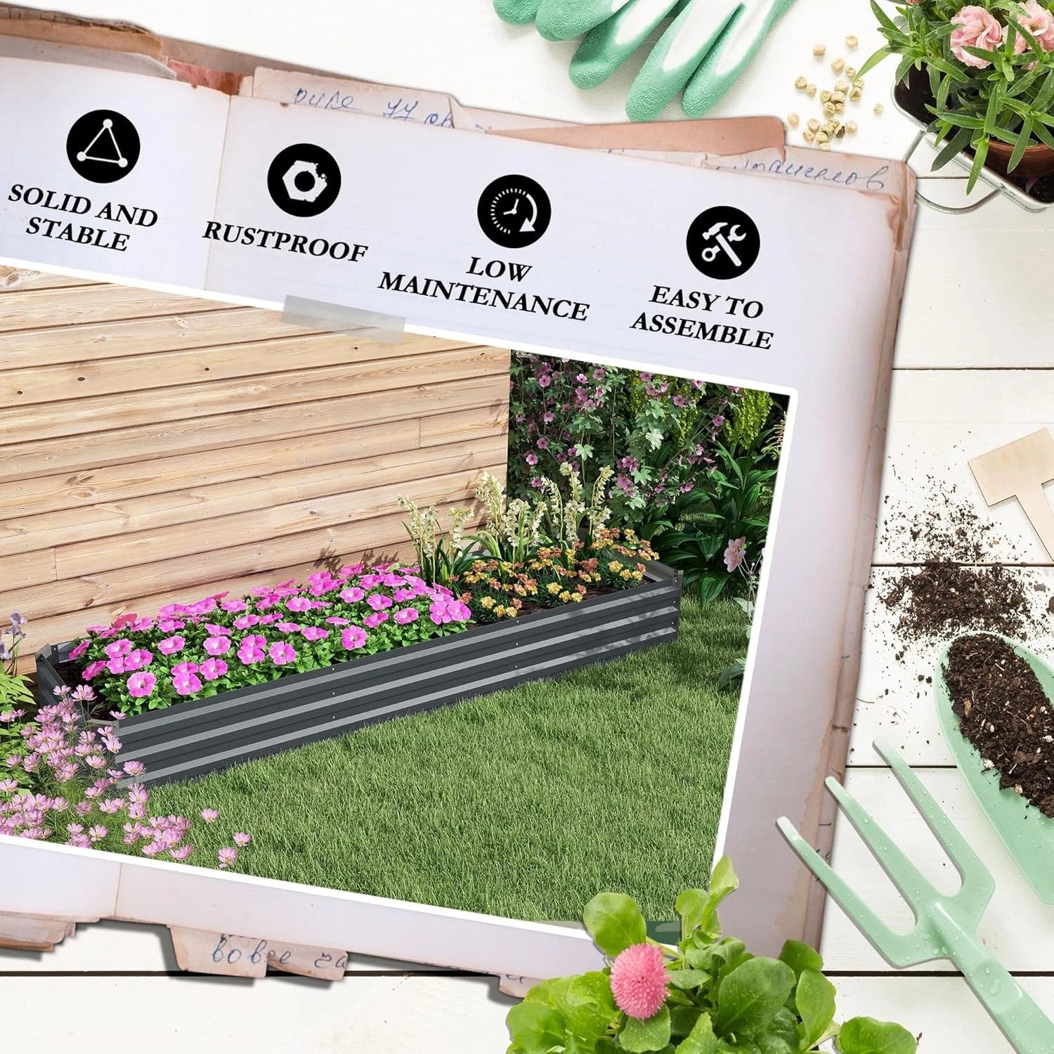 Outsunny Galvanised Raised Bed Safety Edging and Open Bottom GREY