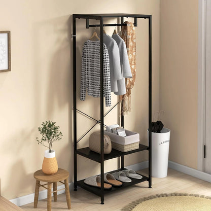 HOMCOM Coat Rack, 2-in-1 Clothes Stand with Shoe Storage