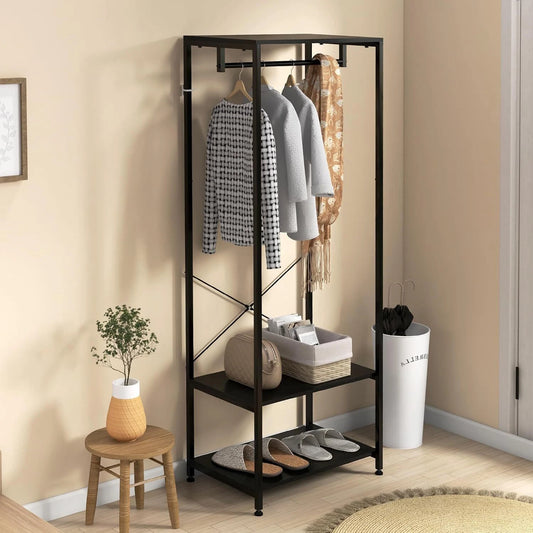 HOMCOM Coat Rack, 2-in-1 Clothes Stand with Shoe Storage