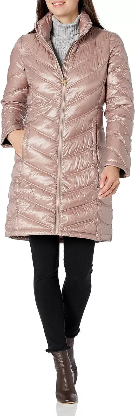 Calvin Klein Womens Chevron Quilted Packable Down Jacket Medium