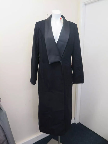 MONSOON TALLULAH WOOL RICH LONG TUXEDO COAT-BLACK-UK12