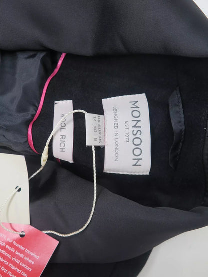 MONSOON TALLULAH WOOL RICH LONG TUXEDO COAT-BLACK-UK12