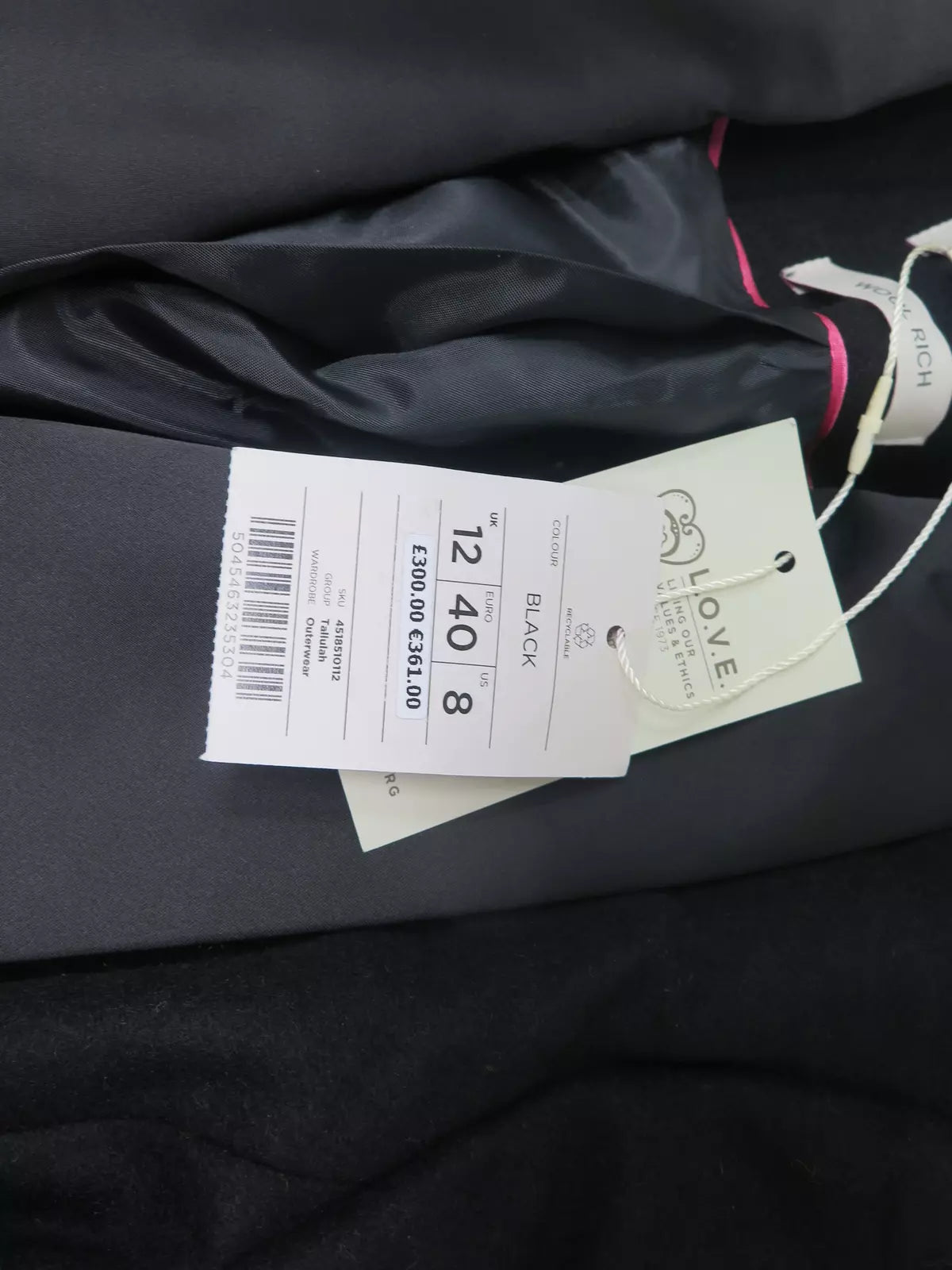 MONSOON TALLULAH WOOL RICH LONG TUXEDO COAT-BLACK-UK12