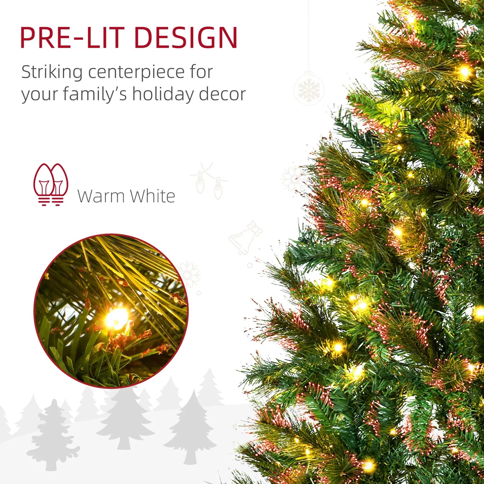 HOMCOM 1.5m 5ft Pre-Lit Christmas Tree Artificial
