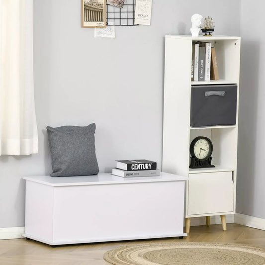 HOMCOM 113L Storage Chest, Storage Box with Flip-Top Lid and 2 Safety Hinges