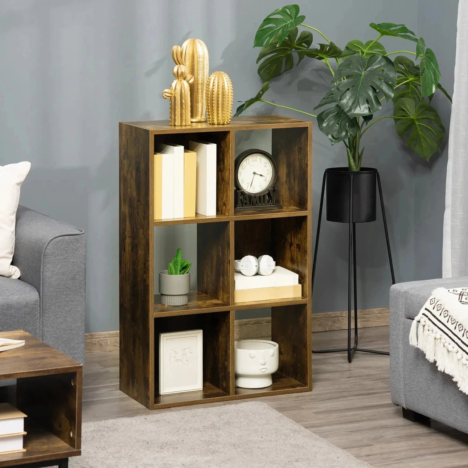 HOMCOM Industrial Style Storage Shelf, Bookcase, Bookshelf with 6 Compartments