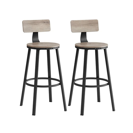 VASAGLE Set of 2 Bar Stools Heather Greige and Ink Black