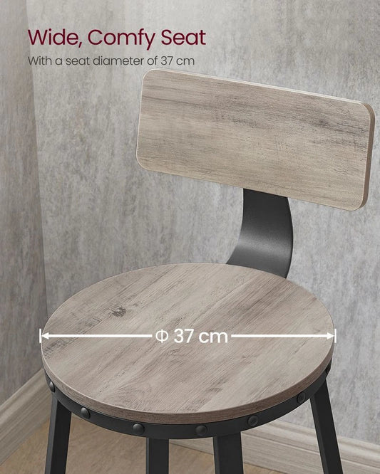 VASAGLE Set of 2 Bar Stools Heather Greige and Ink Black