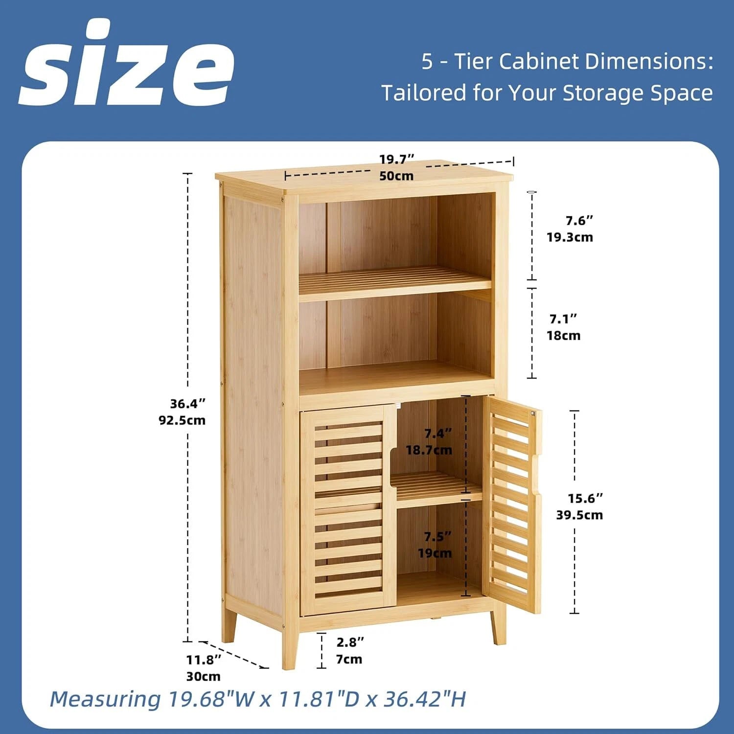 HITNET Bathroom Floor Cabinet Bamboo Kitchen Cupboard, Natural