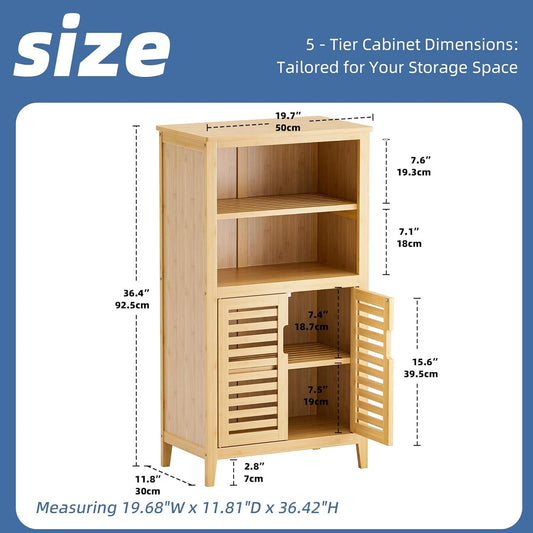 HITNET Bathroom Floor Cabinet Bamboo Kitchen Cupboard, Natural