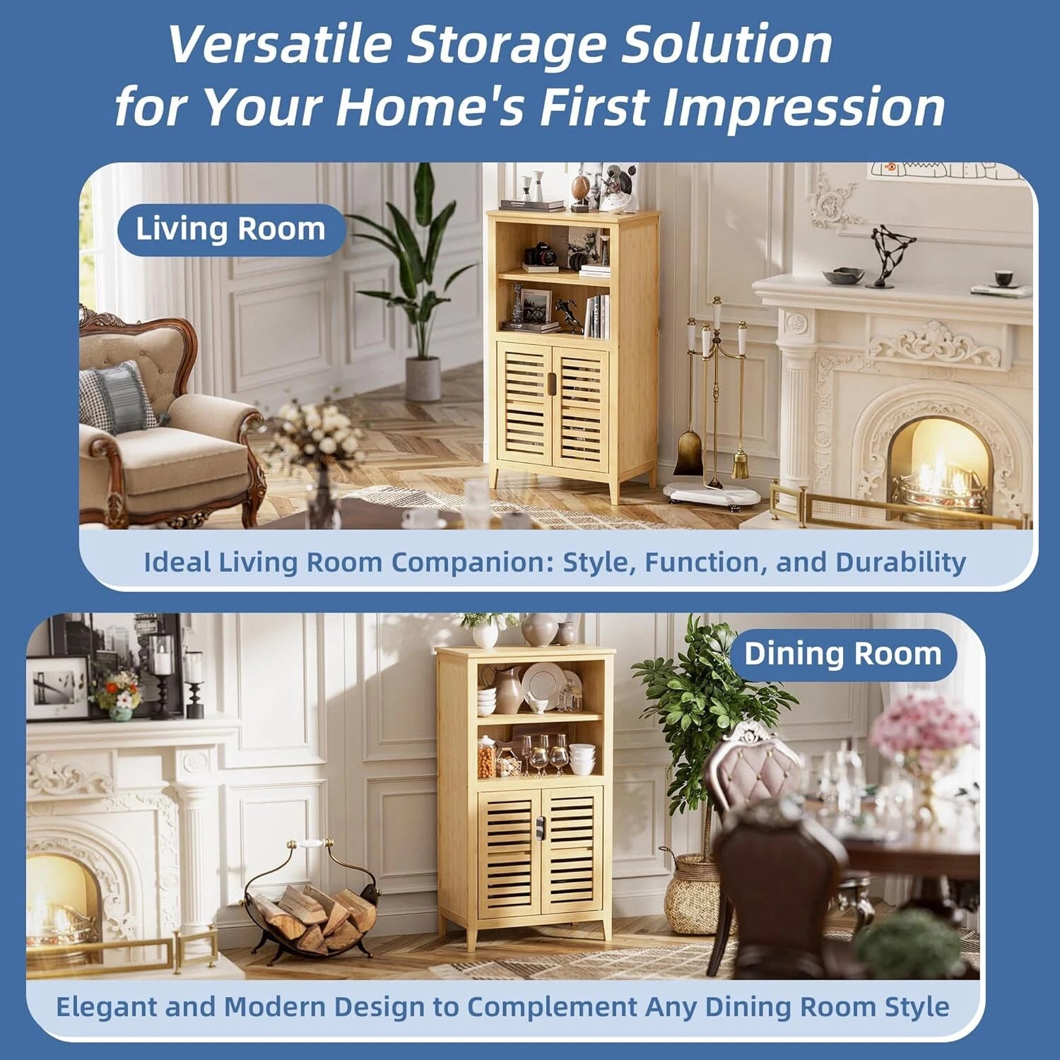 HITNET Bathroom Floor Cabinet Bamboo Kitchen Cupboard, Natural