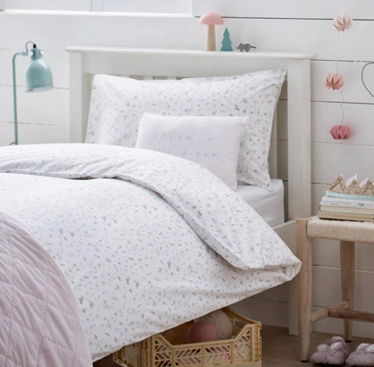 The Little White Company SINGLE Duvet Set Easy-Care Meadow Floral Bed Linen New