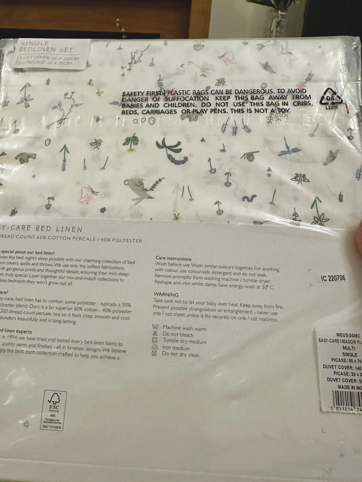 The Little White Company SINGLE Duvet Set Easy-Care Meadow Floral Bed Linen New