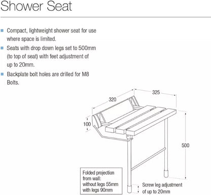 Folding Shower Bench Wall Mounted Flip-up Bath Seat Bathroom Chair With Legs