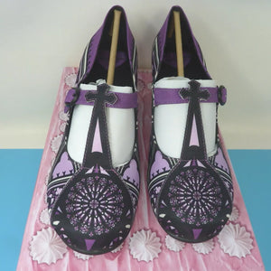 HOT CHOCOLATE DESIGN GOTHIC CHURCH MID HEEL-COLOUR:PURPLE/BLACK-SIZE UK5/EU38