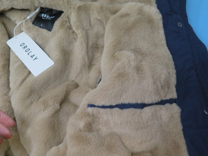 OROLAY DRAWSTRING WAIST FLEECE LINED PARKA-SMALL-BEACON BLUE