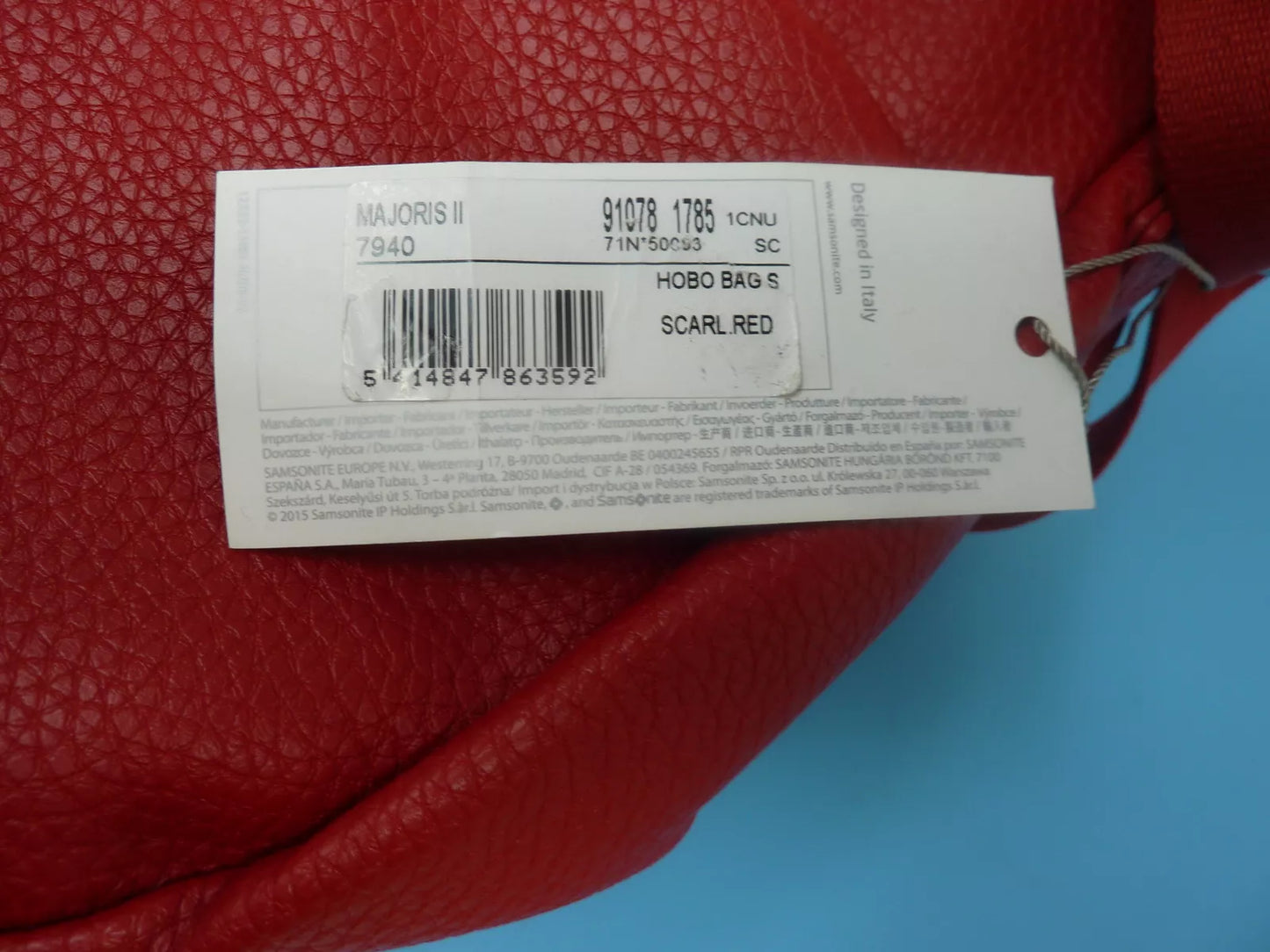 SAMSONITE HANDBAG-RED-PU LEATHER