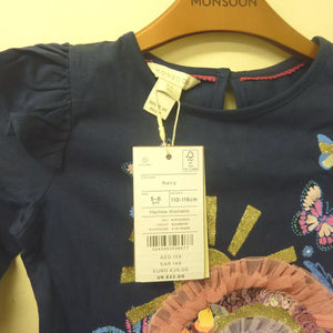 MONSOON RAINBOW LONG SLEEVE TOP-5/6YRS-NAVY BLUE