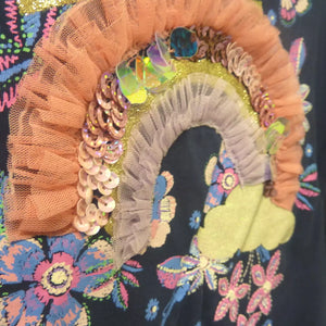 MONSOON RAINBOW LONG SLEEVE TOP-5/6YRS-NAVY BLUE