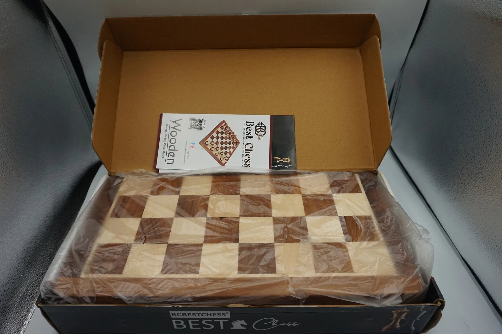 BC best chess 16" wooden magnetic folding chess board with extra queens