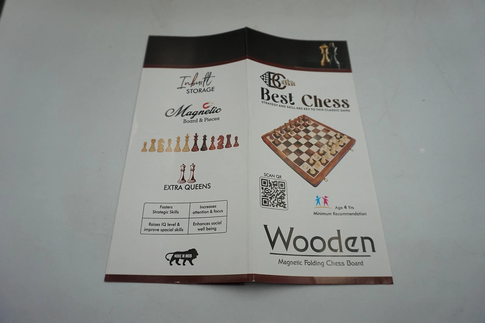 BC best chess 16" wooden magnetic folding chess board with extra queens