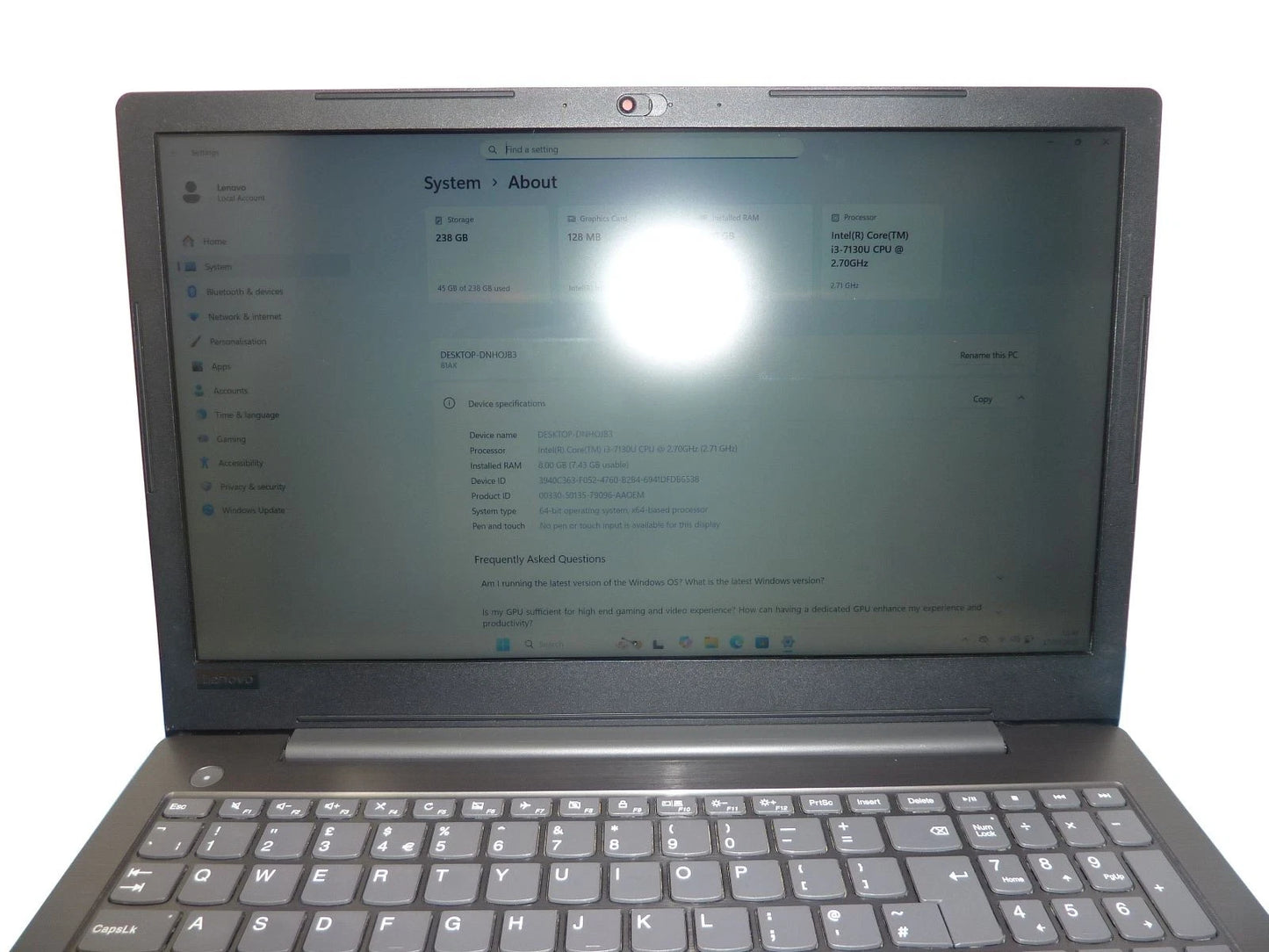 SPARES REPAIRS Lenovo V330 15.6" Laptop I3-7130U 8GB/240GBSSD Win11