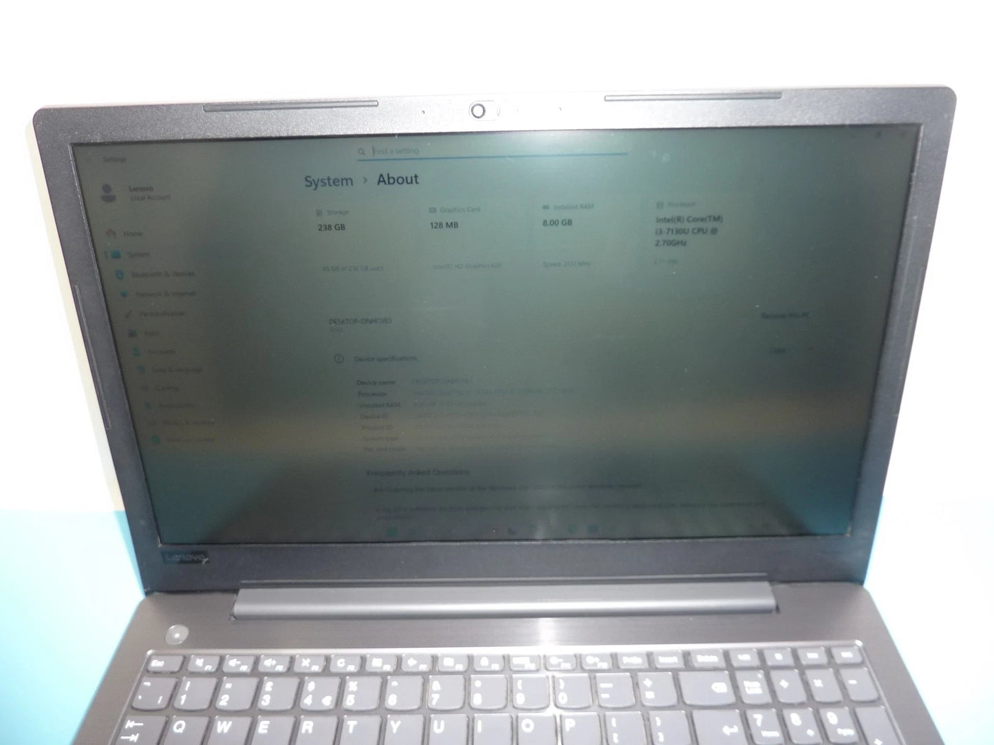 SPARES REPAIRS Lenovo V330 15.6" Laptop I3-7130U 8GB/240GBSSD Win11