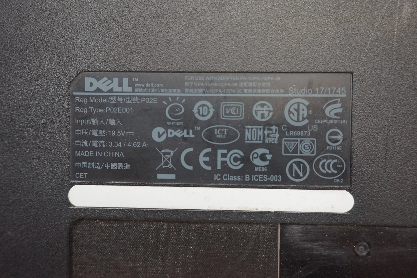 Dell Studio Laptop Base Plastics Bottom Cover 17/1745 (P02E) DC socket USB board