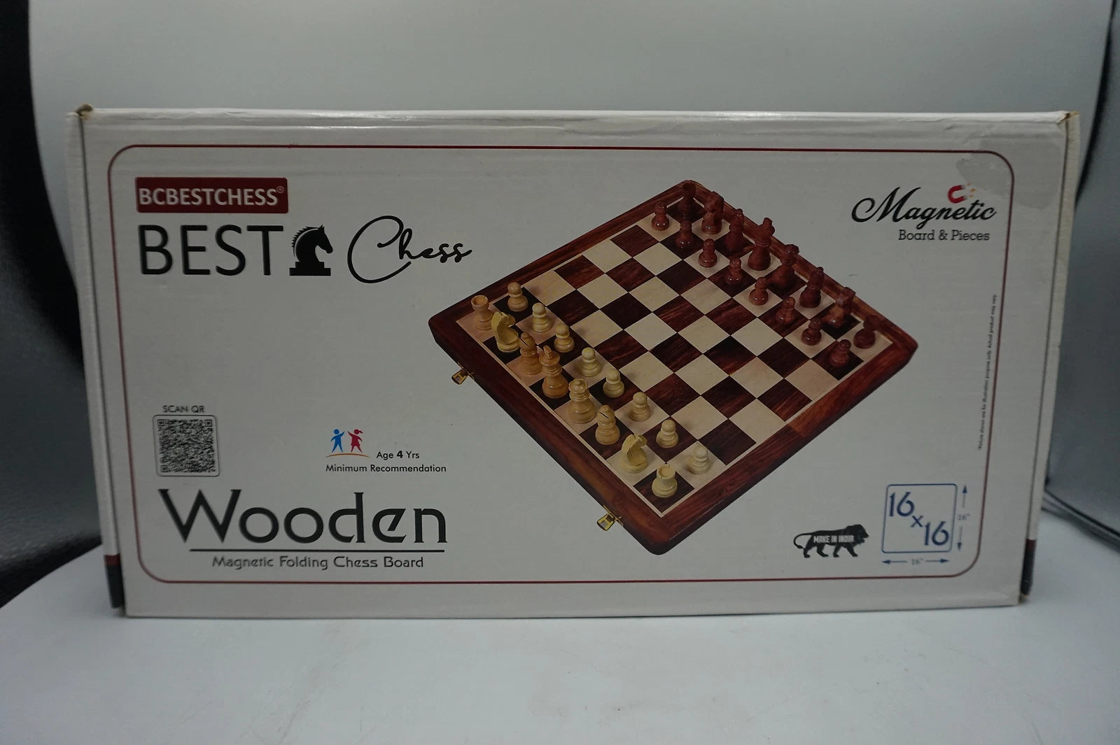 BC best chess 16" wooden magnetic folding chess board with extra queens