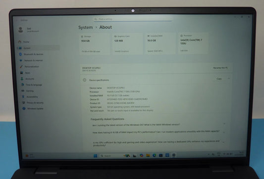Dell 16 DC16250 16" Laptop Intel Core 7 150U 16GBRAM 1TB NVMe Windows 11 Home