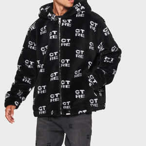 CTRE FUR LOGO OVERSIZED HOODED JACKET Black XXS