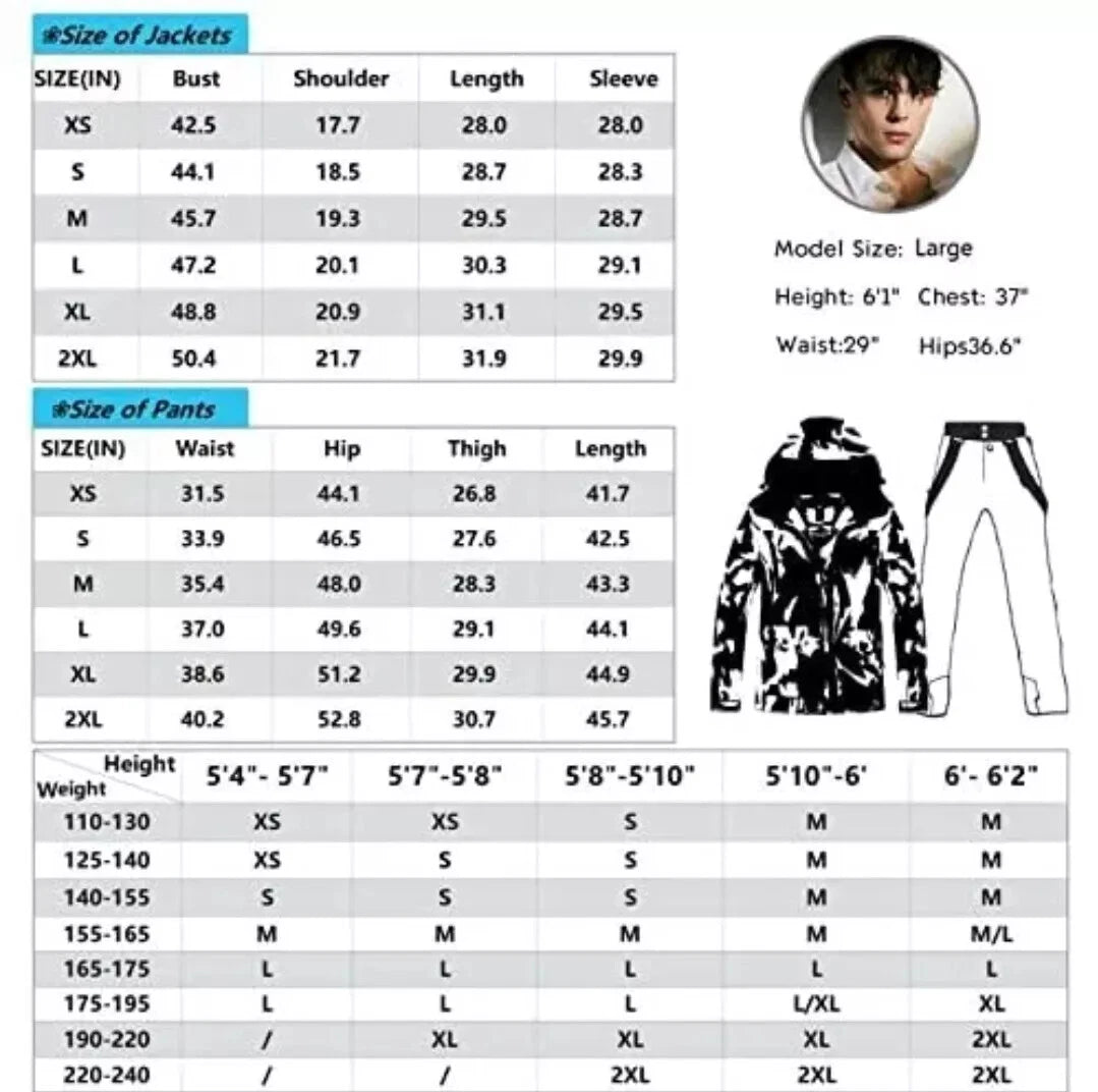 Riviyele Men's Ski Suit Two Piece Snowboard Jacket & Pants XXL