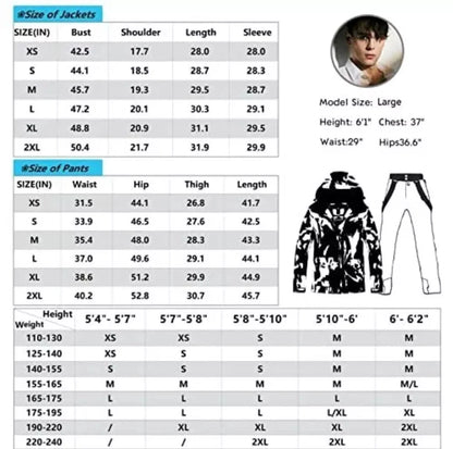 Riviyele Men's Ski Suit Two Piece Snowboard Jacket & Pants XXL