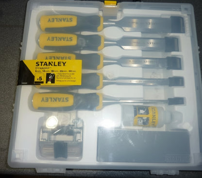 STANLEY DYNAGRIP 5 PIECE CHISEL SET & SHARPENING KIT