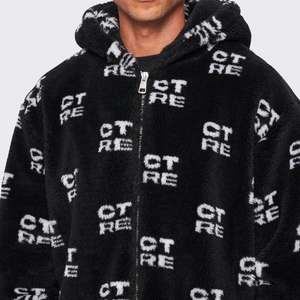 CTRE FUR LOGO OVERSIZED HOODED JACKET Black XXS